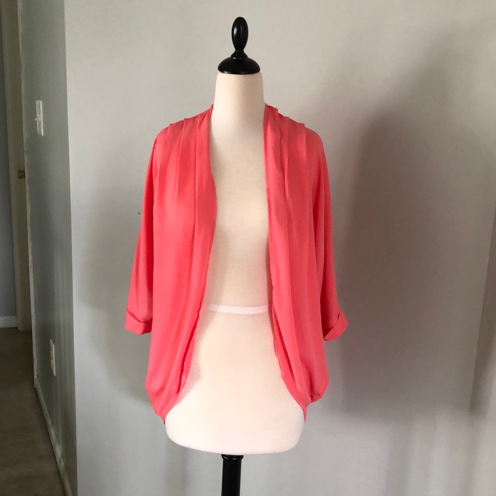 A small coral metaphor cardigan/kimono. Worn once. 100% polyester.